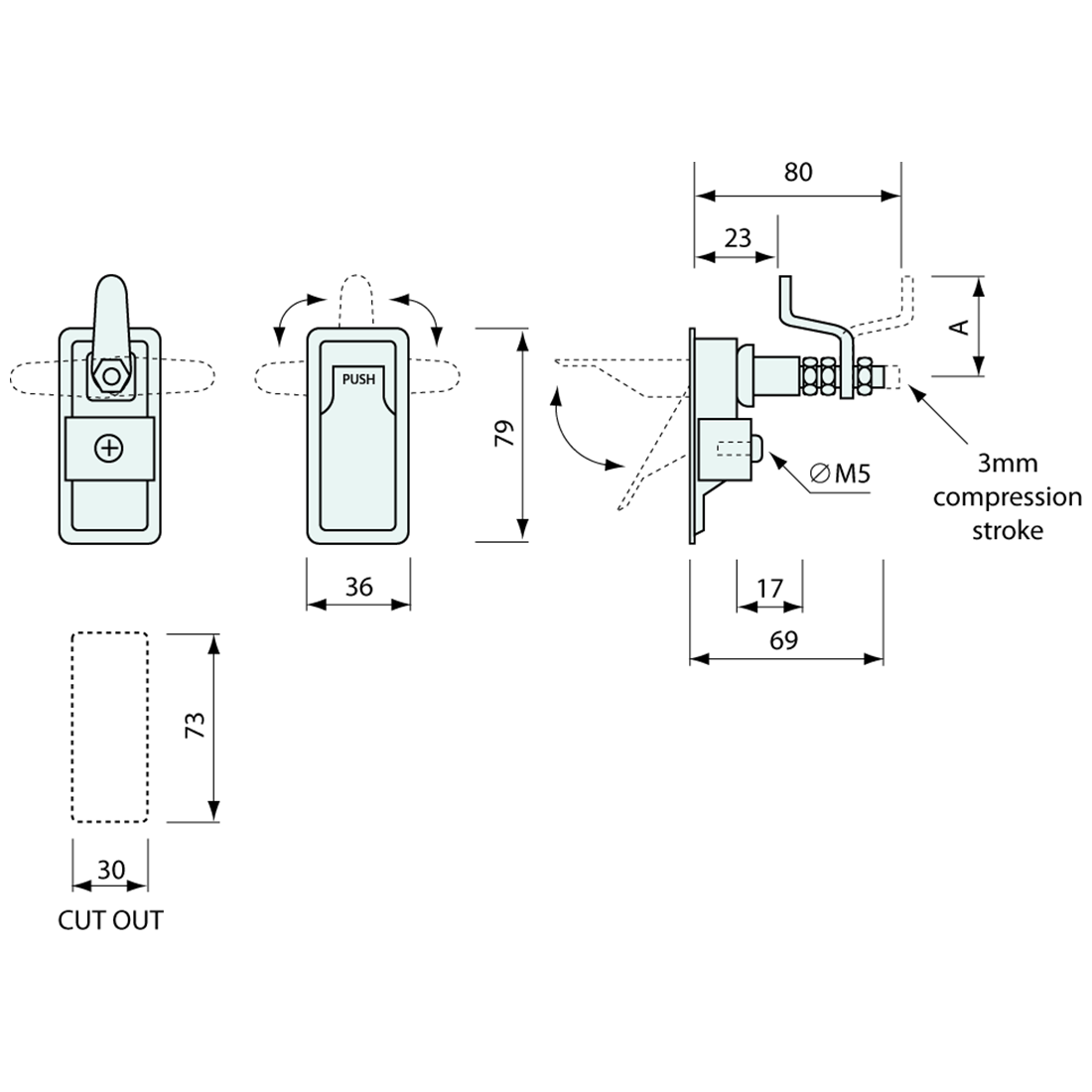 Flush Lift and Turn Compress Latch Stainless Steel 79mm
